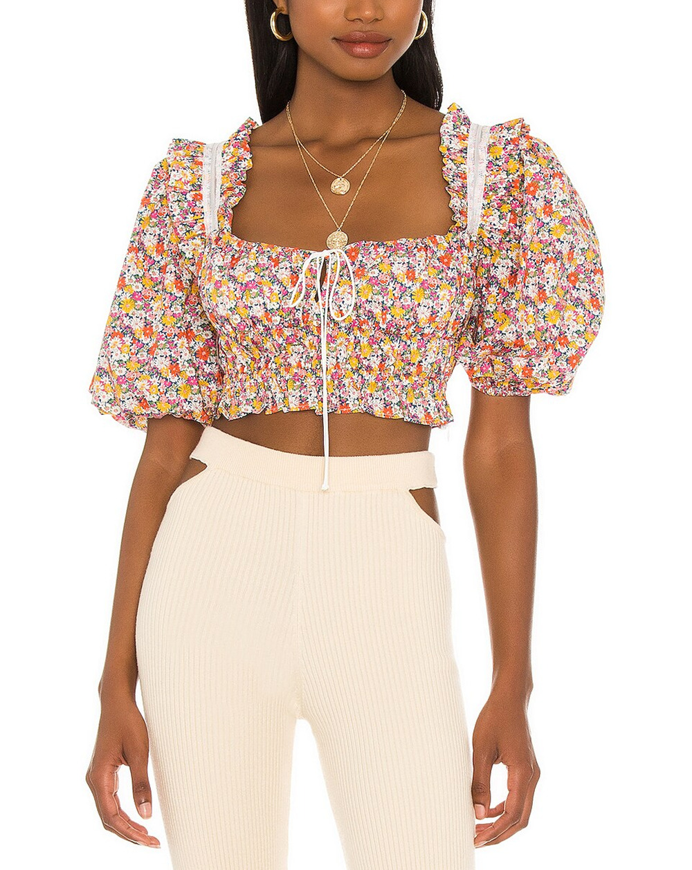 For Love & Lemons Floral Multicolor Libby Blouse Size M
